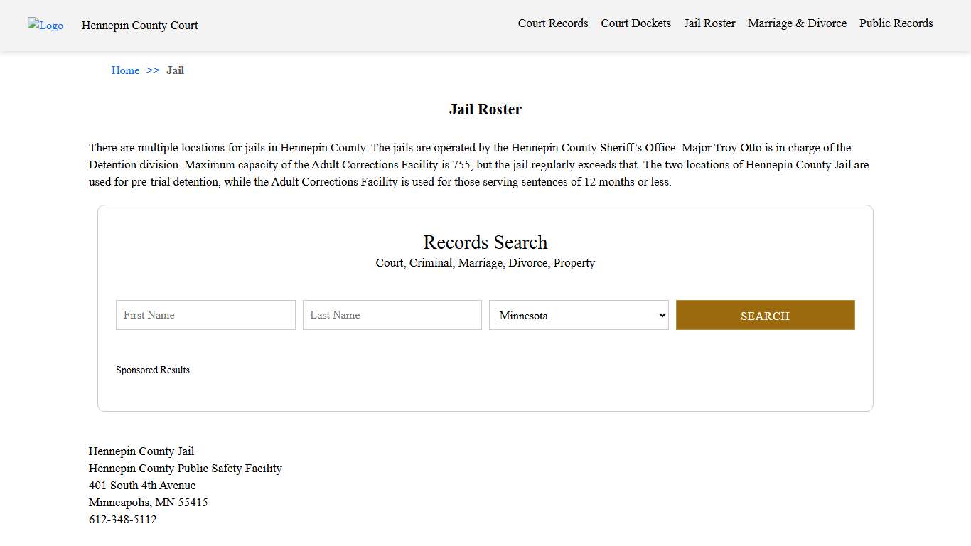 Jail Roster | Hennepin County Court